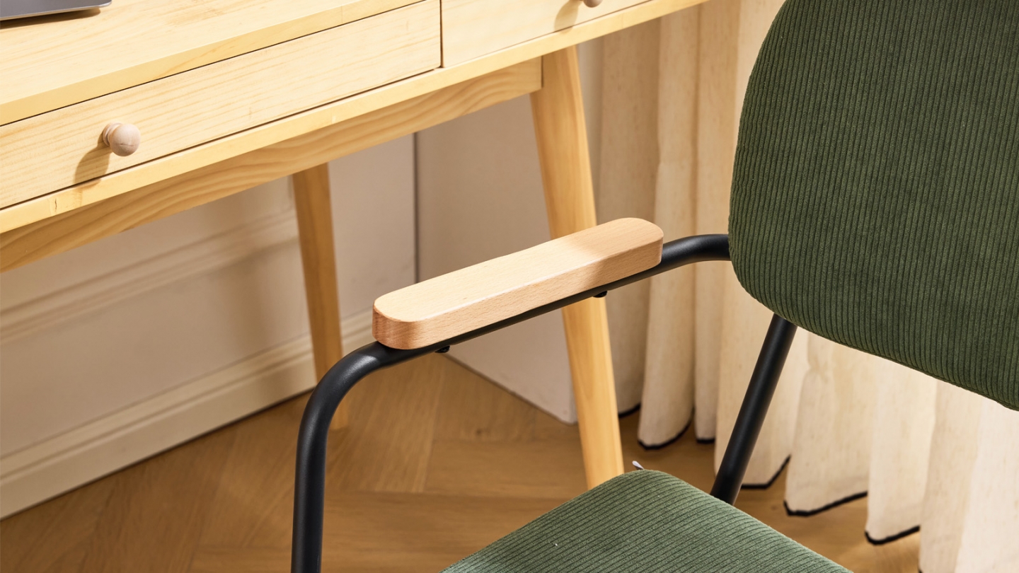 Fauteuil de bureau pivotant et réglable en hauteur en velours côtelé vert kaki - Gianni