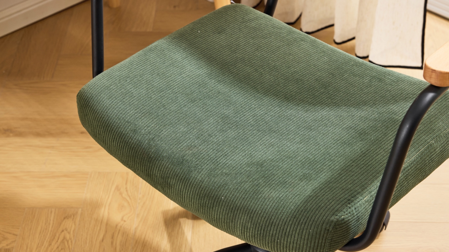Fauteuil de bureau pivotant et réglable en hauteur en velours côtelé vert kaki - Gianni