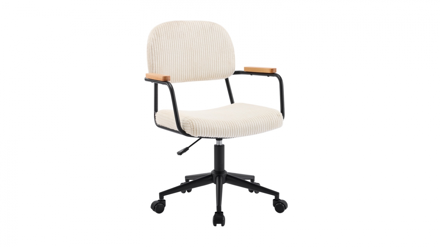 Fauteuil de bureau pivotant et réglable en hauteur en velours côtelé beige - Gianni