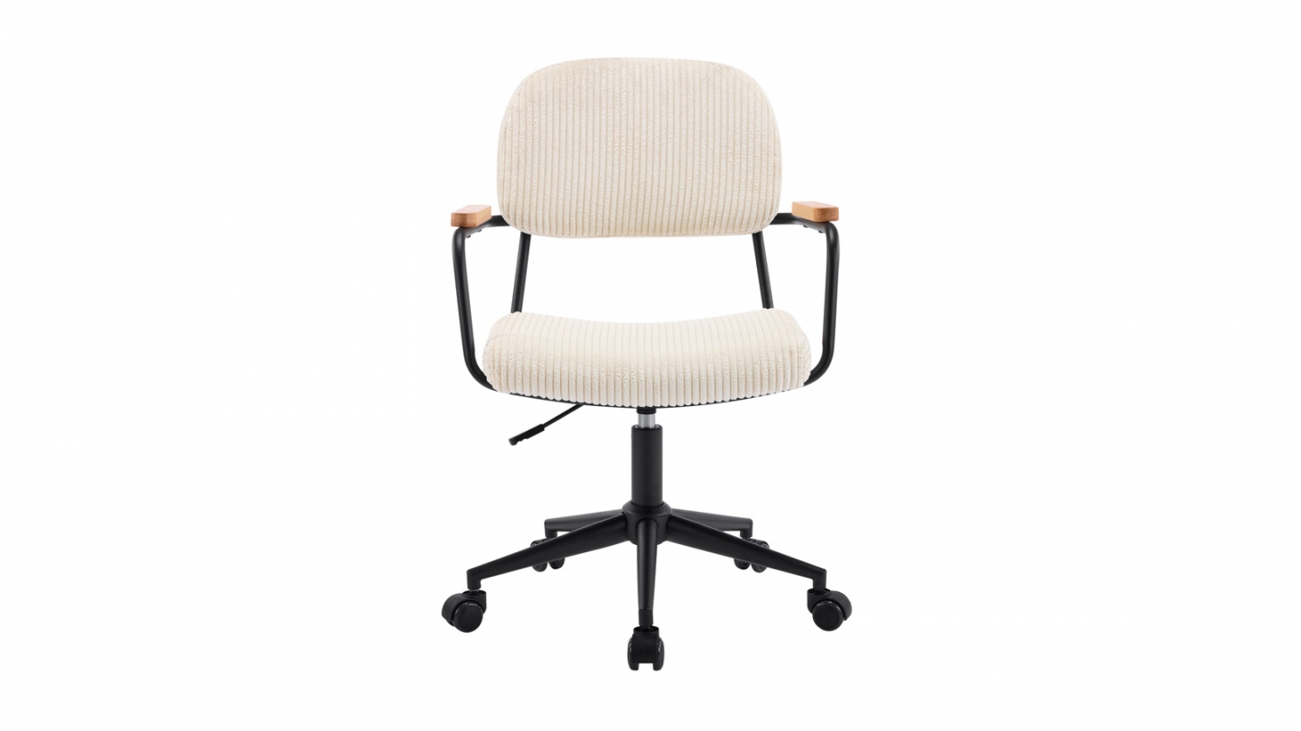 Fauteuil de bureau pivotant et réglable en hauteur en velours côtelé beige - Gianni