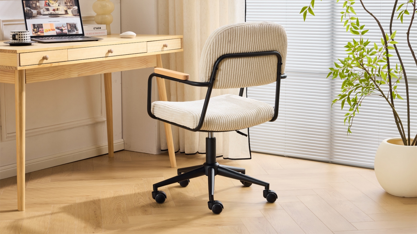 Fauteuil de bureau pivotant et réglable en hauteur en velours côtelé beige - Gianni
