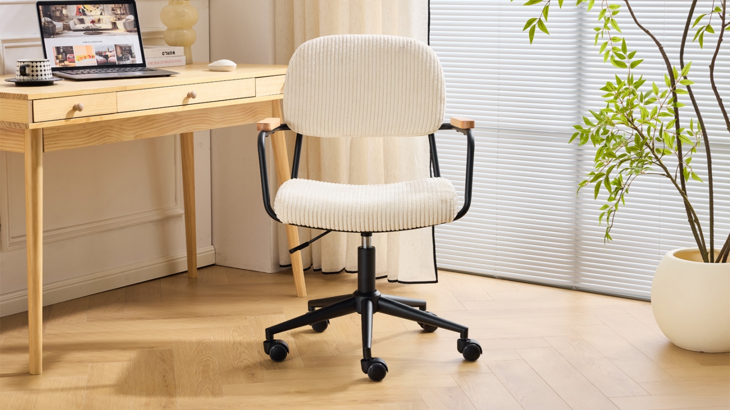 Fauteuil de bureau pivotant et réglable en hauteur en velours côtelé beige - Gianni