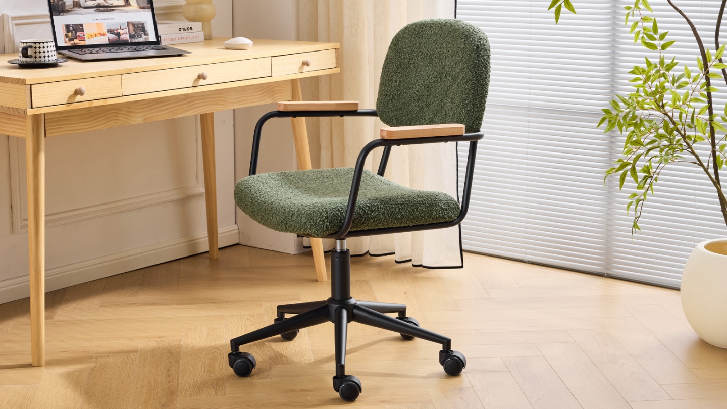Fauteuil de bureau pivotant et réglable en hauteur en tissu bouclé vert - Gianni