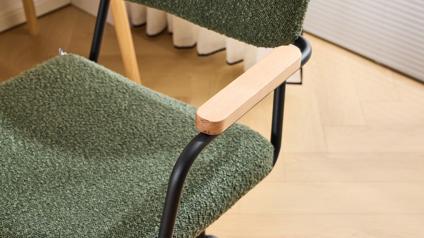 Fauteuil de bureau pivotant et réglable en hauteur en tissu bouclé vert - Gianni