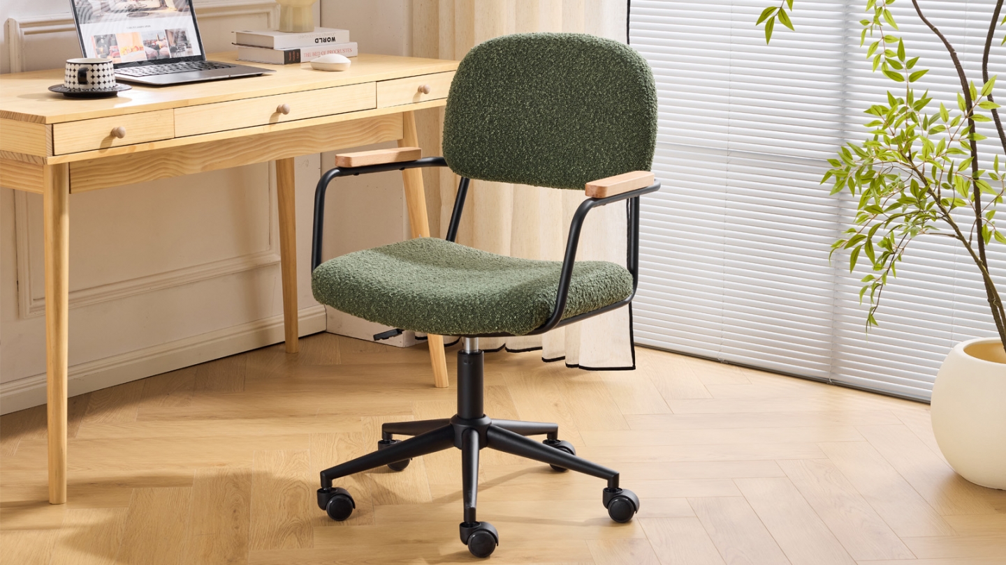 Fauteuil de bureau pivotant et réglable en hauteur en tissu bouclé vert - Gianni