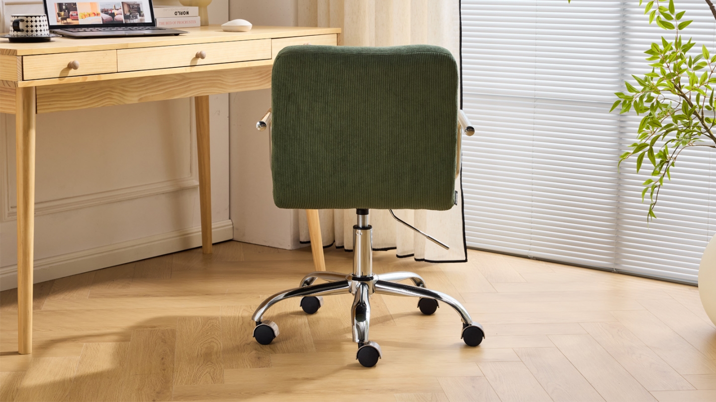 Fauteuil de bureau pivotant et réglable en hauteur en velours côtelé vert kaki - Nolan