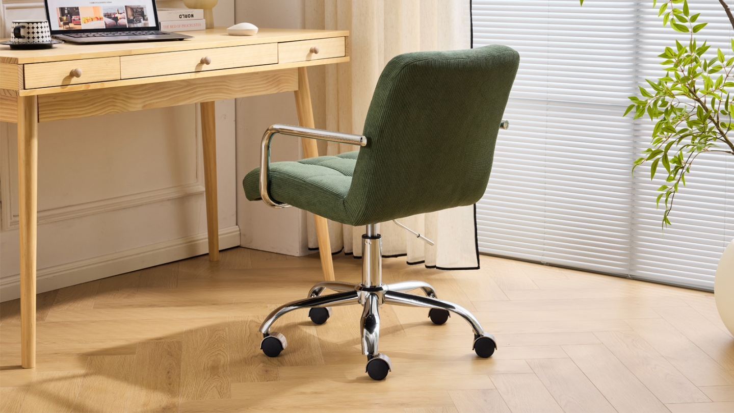Fauteuil de bureau pivotant et réglable en hauteur en velours côtelé vert kaki - Nolan