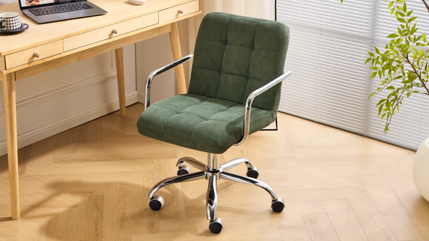 Fauteuil de bureau pivotant et réglable en hauteur en velours côtelé vert kaki - Nolan