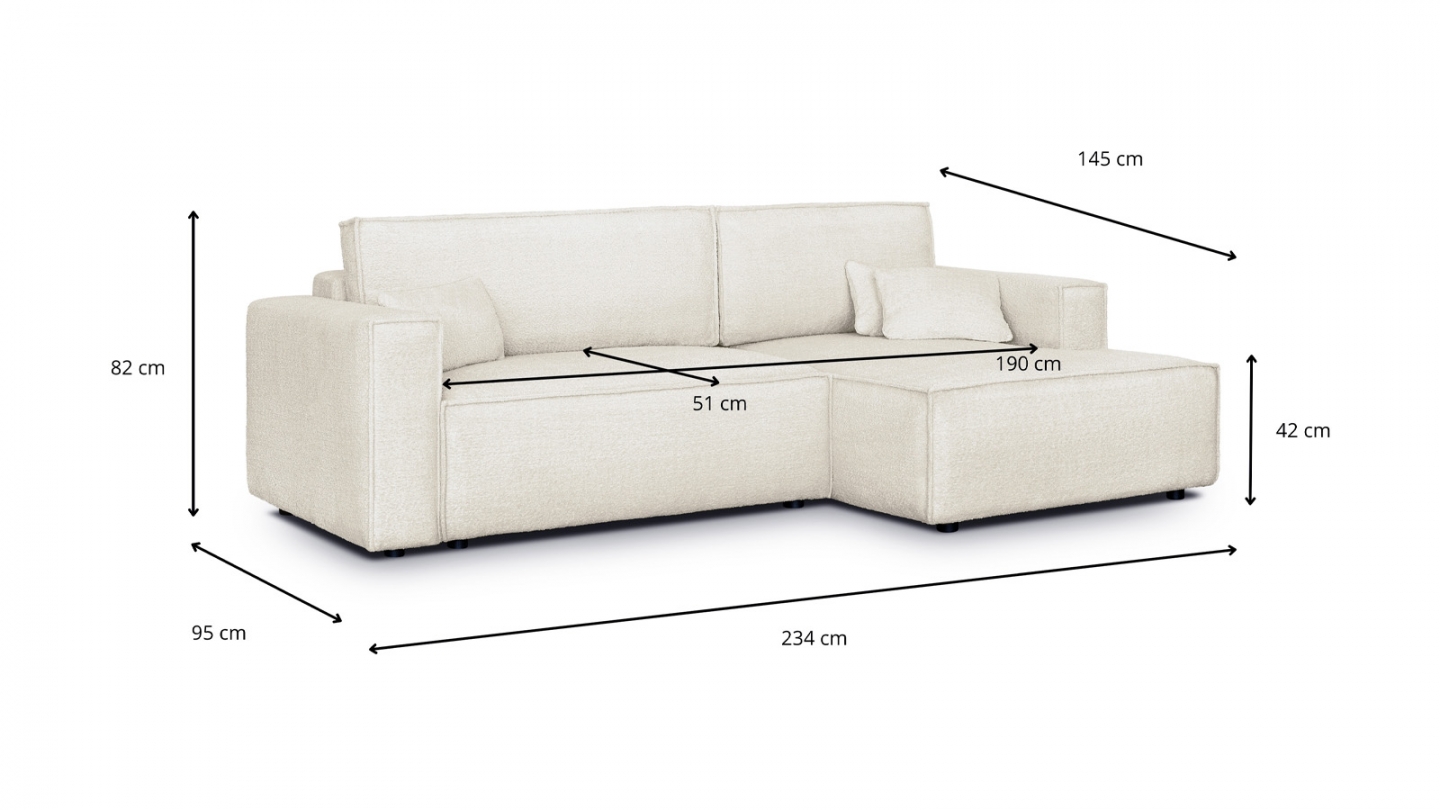 Canapé d'angle à droite convertible 3 places en tissu bouclé beige - Asti