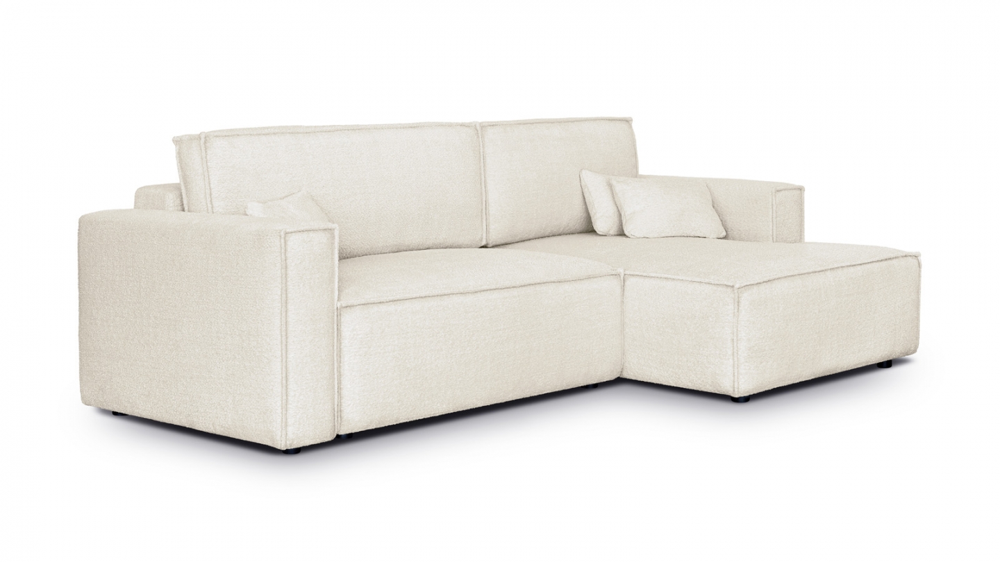 Canapé d'angle à droite convertible 3 places en tissu bouclé beige - Asti