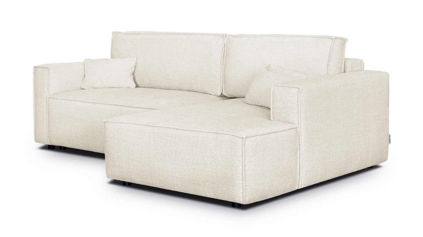 Canapé d'angle à droite convertible 3 places en tissu bouclé beige - Asti