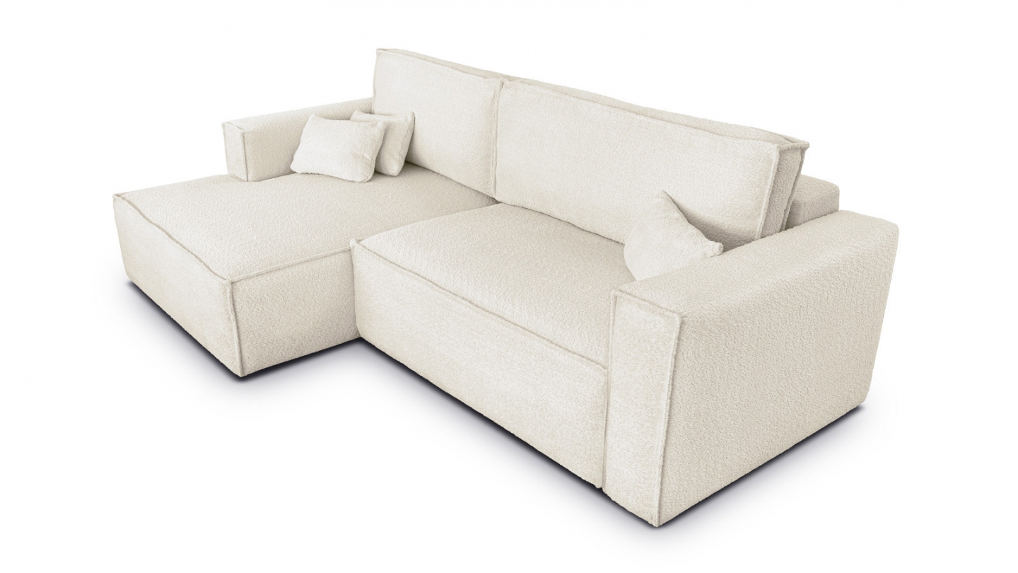 Canapé d'angle à gauche convertible 3 places en tissu bouclé beige - Asti