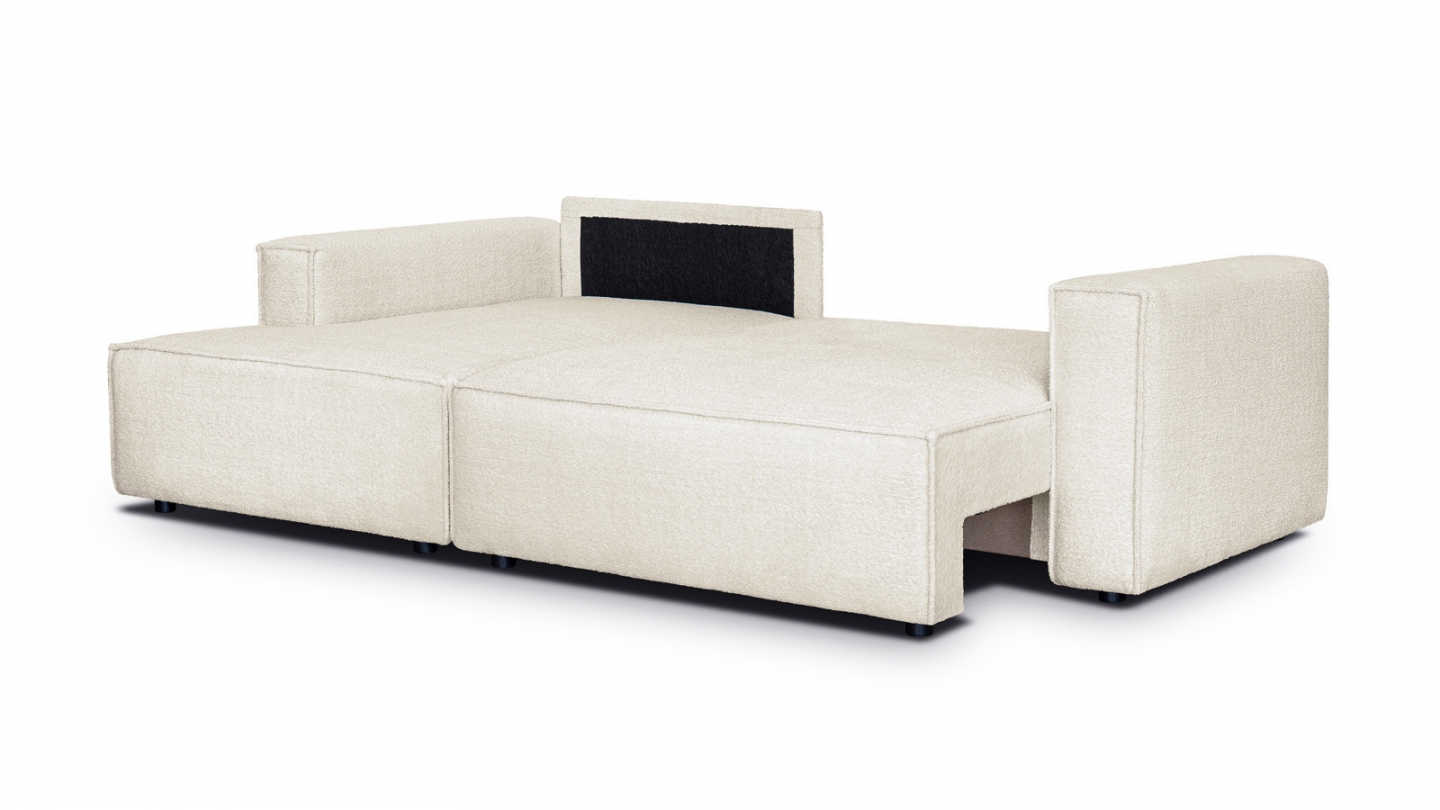 Canapé d'angle à gauche convertible 3 places en tissu bouclé beige - Asti