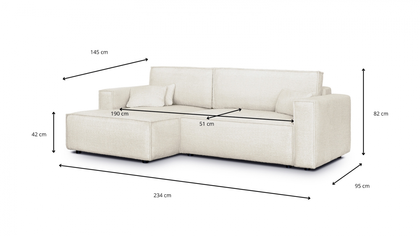 Canapé d'angle à gauche convertible 3 places en tissu bouclé beige - Asti