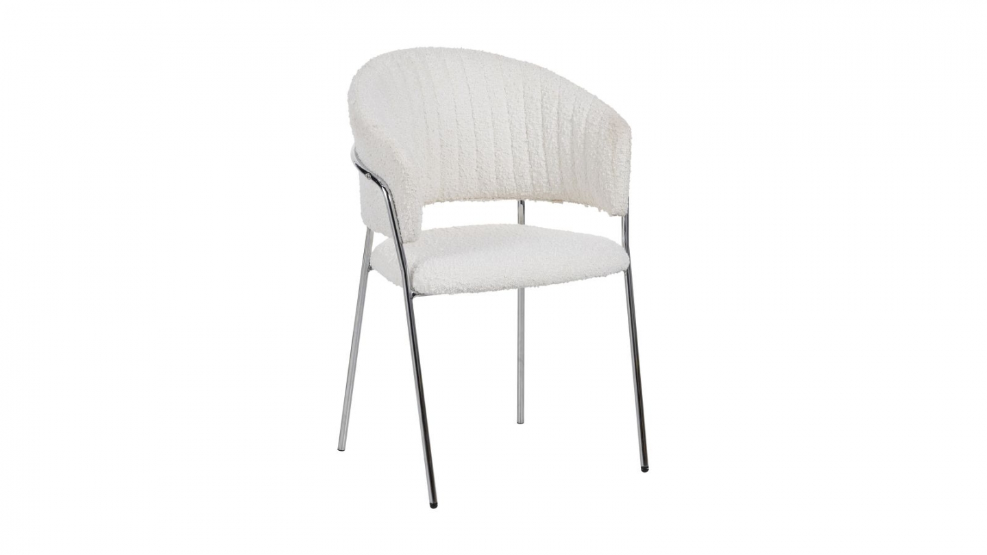 Lot de 2 chaises en tissu bouclé beige et piètement chromé - Isya