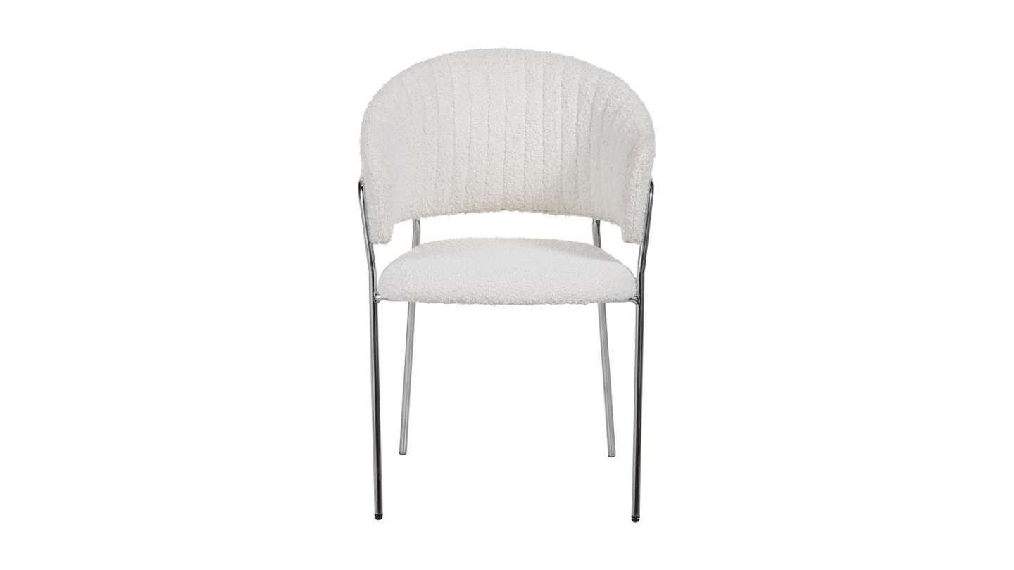 Lot de 2 chaises en tissu bouclé beige et piètement chromé - Isya