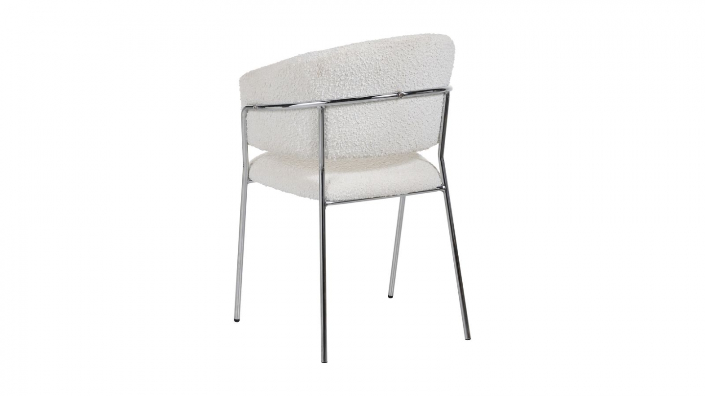 Lot de 2 chaises en tissu bouclé beige et piètement chromé - Isya