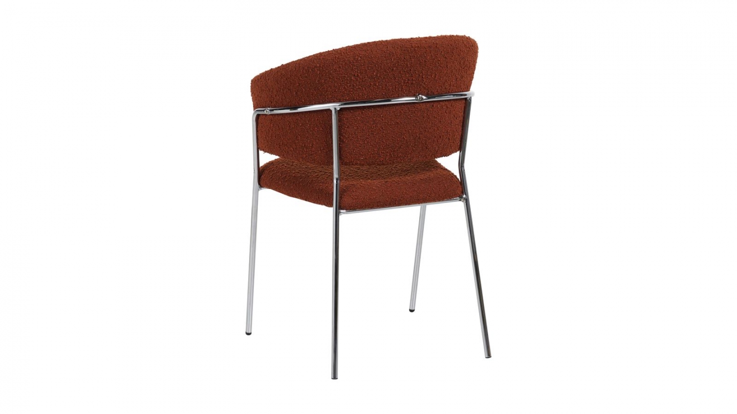 Lot de 2 chaises en tissu bouclé rouille et piètement chromé - Isya