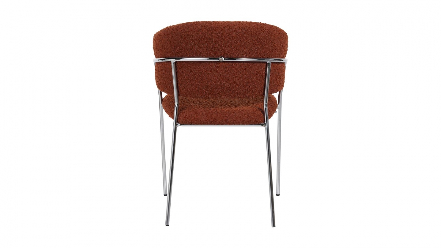 Lot de 2 chaises en tissu bouclé rouille et piètement chromé - Isya