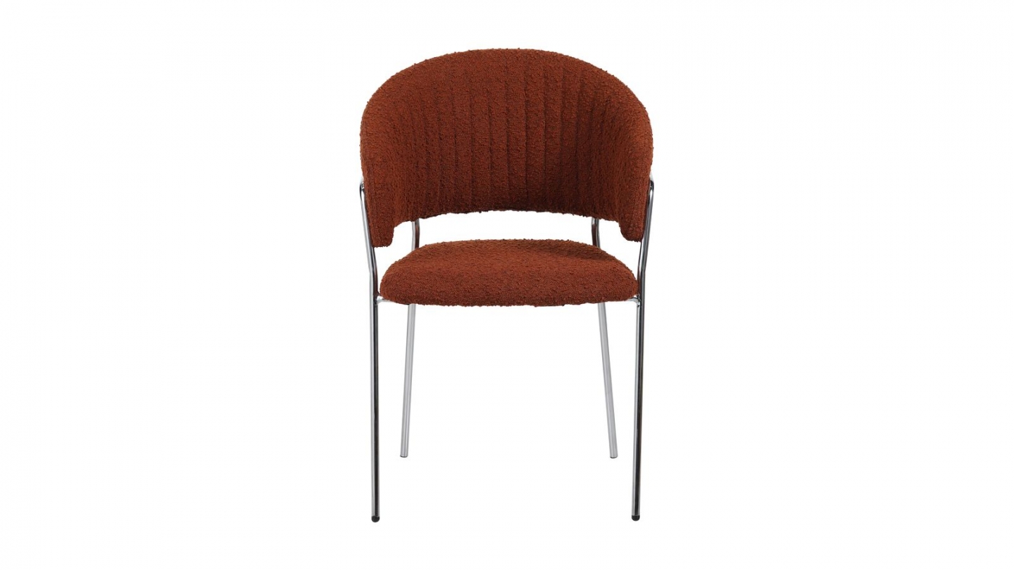 Lot de 2 chaises en tissu bouclé rouille et piètement chromé - Isya