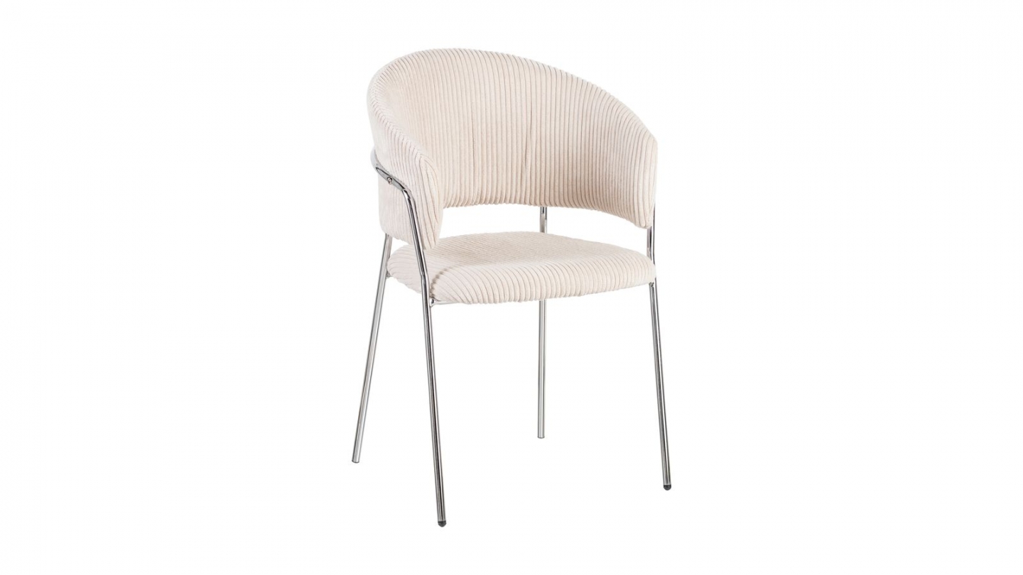 Lot de 2 chaises en velours côtelé beige et piètement chromé - Isya