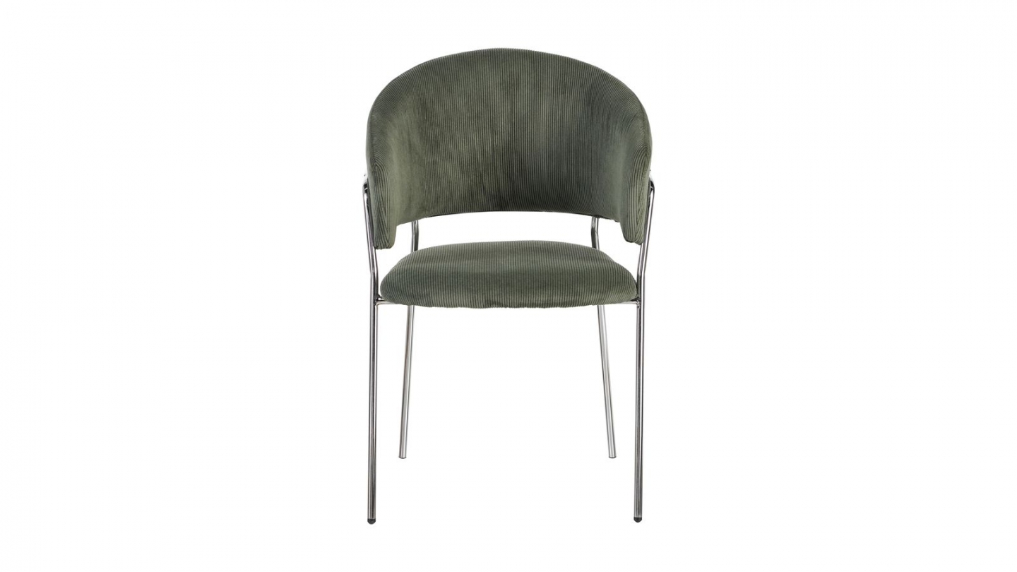 Lot de 2 chaises en velours côtelé vert kaki et piètement chromé - Isya