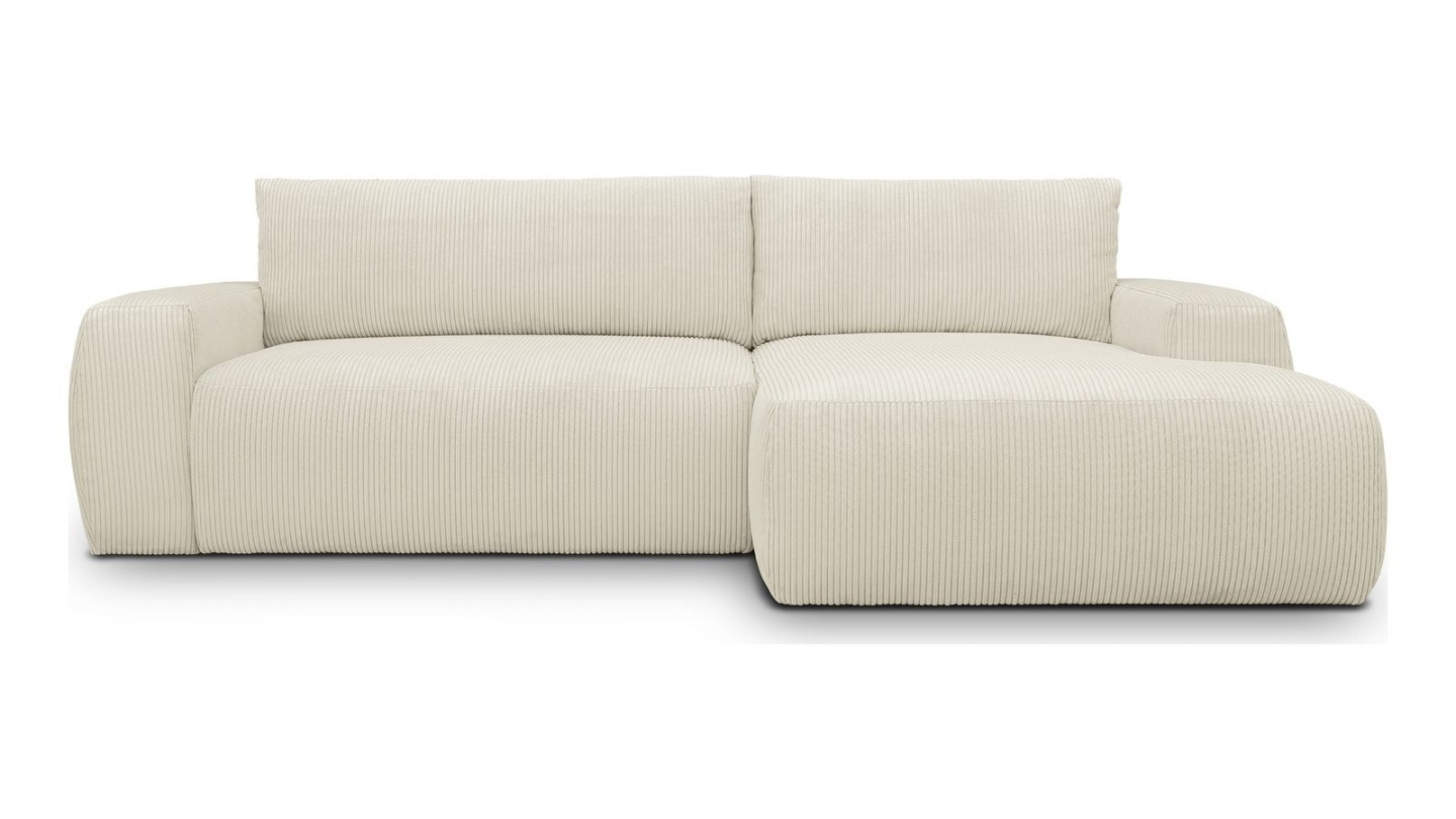 Canapé d'angle droit convertible 3 places en velours côtelé beige - Sonny