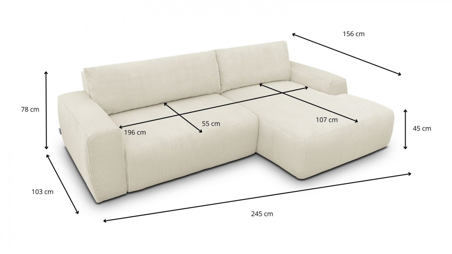 Canapé d'angle droit convertible 3 places en velours côtelé beige - Sonny