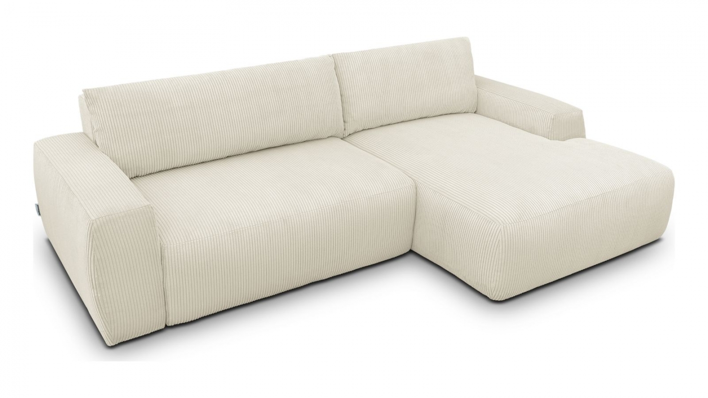 Canapé d'angle droit convertible 3 places en velours côtelé beige - Sonny