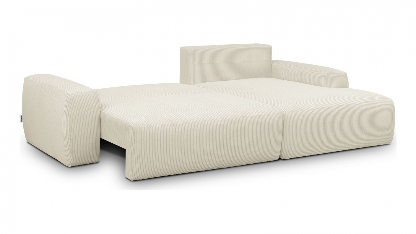 Canapé d'angle droit convertible 3 places en velours côtelé beige - Sonny