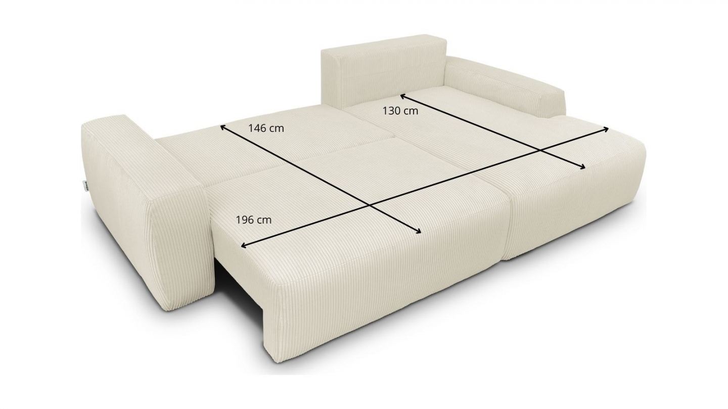 Canapé d'angle droit convertible 3 places en velours côtelé beige - Sonny