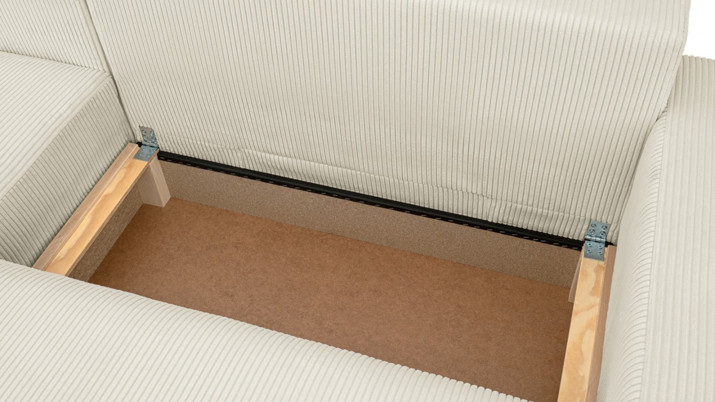 Canapé d'angle droit convertible 3 places en velours côtelé beige - Sonny