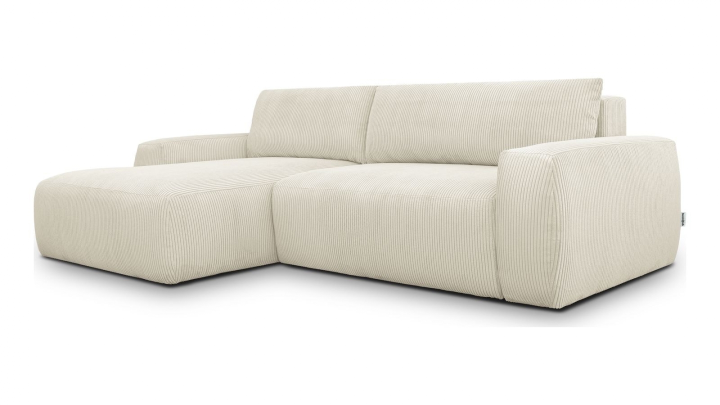 Canapé d'angle gauche convertible 3 places en velours côtelé beige - Sonny