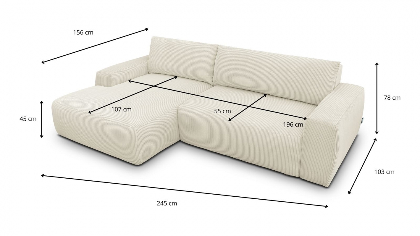 Canapé d'angle gauche convertible 3 places en velours côtelé beige - Sonny