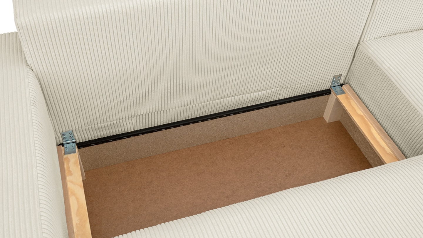 Canapé d'angle gauche convertible 3 places en velours côtelé beige - Sonny