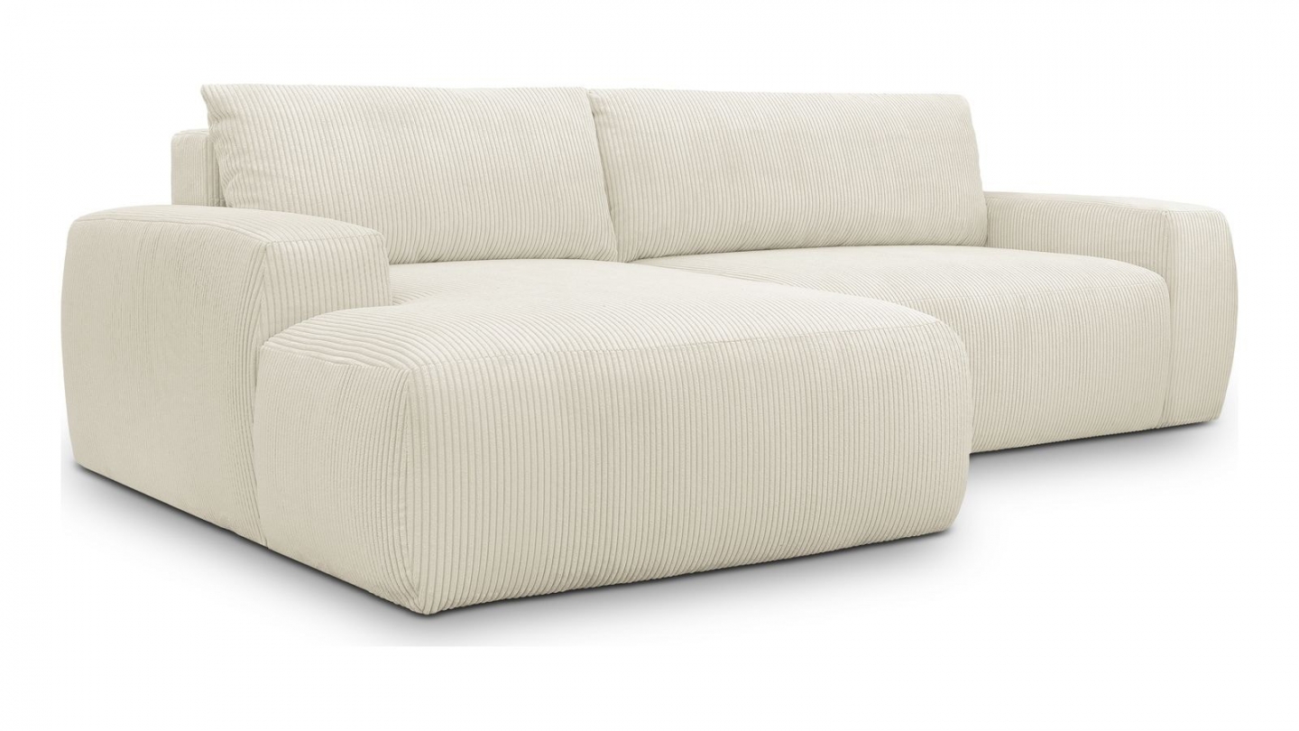 Canapé d'angle gauche convertible 3 places en velours côtelé beige - Sonny