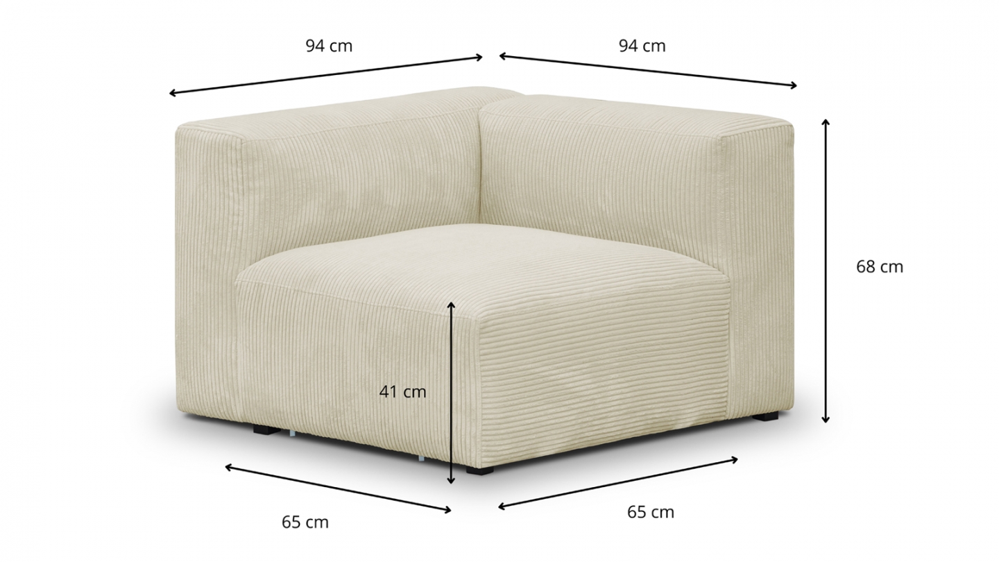 Module d'angle réversible en velours côtelé beige - Modulo