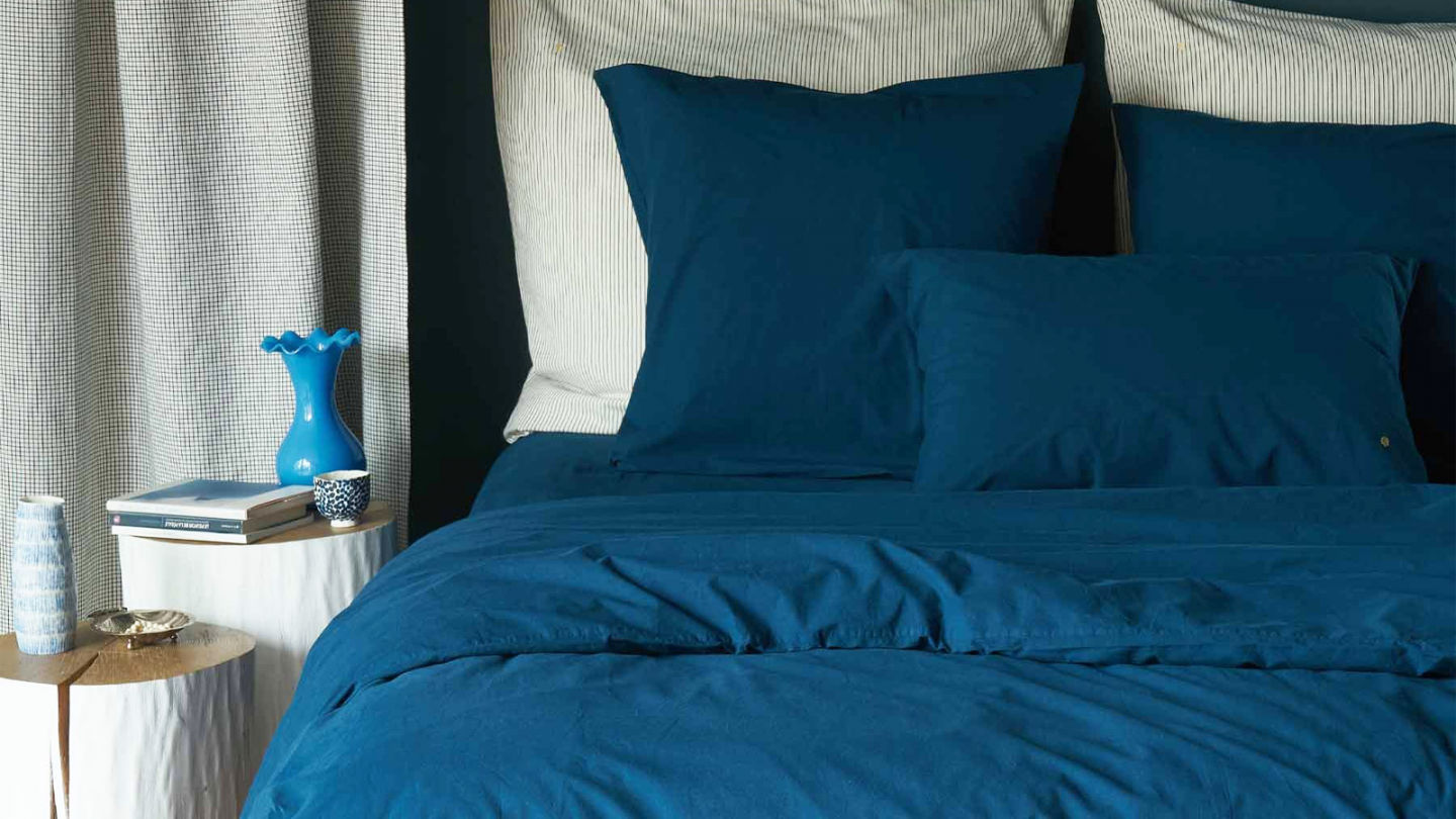Drap housse en coton bio bleu 200 x 180 cm - Celeste