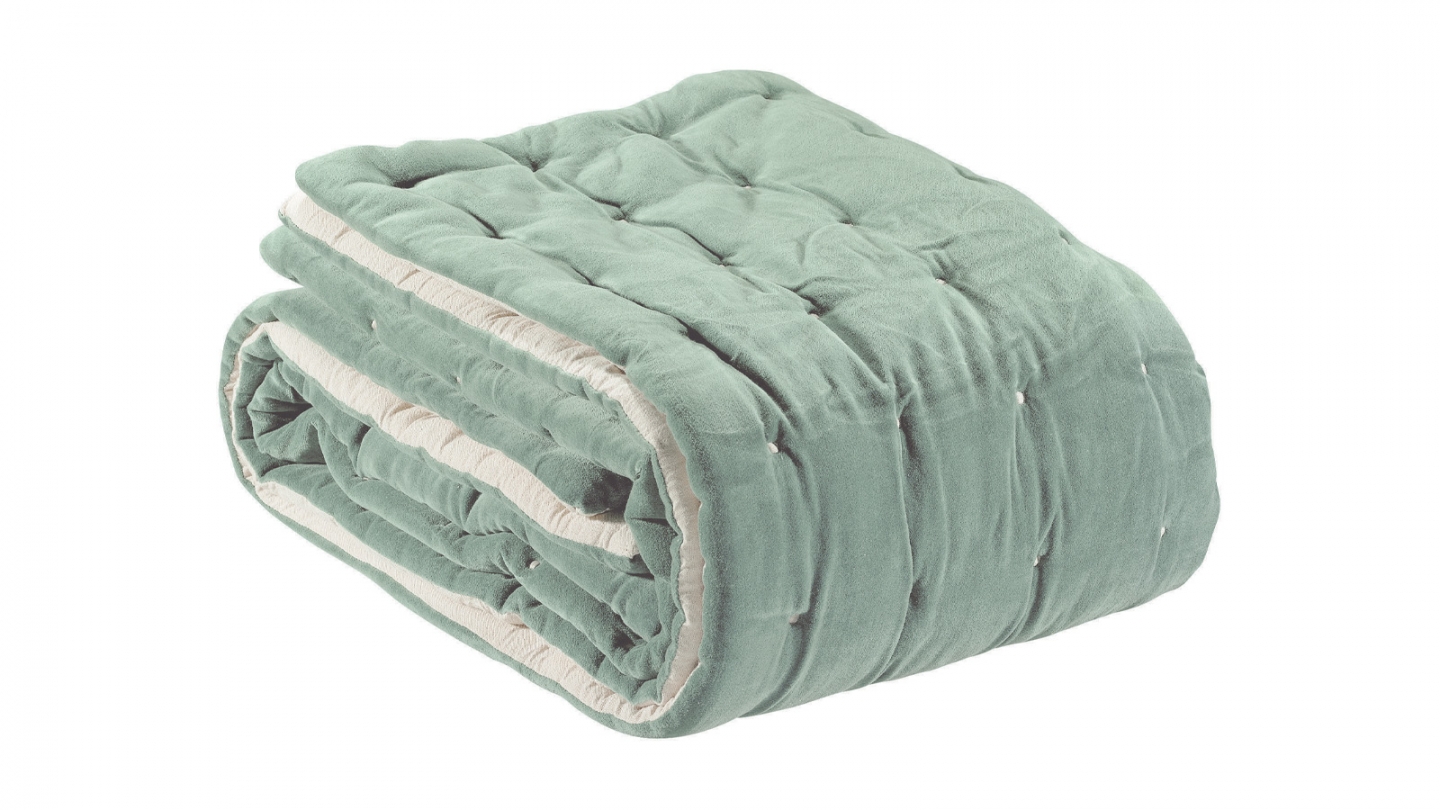 Chemin de lit en velours uni Vert opaline 90 x 240 cm - Elise Chemin de lit en velours uni Vert opaline 90 x 240 cm - Elise