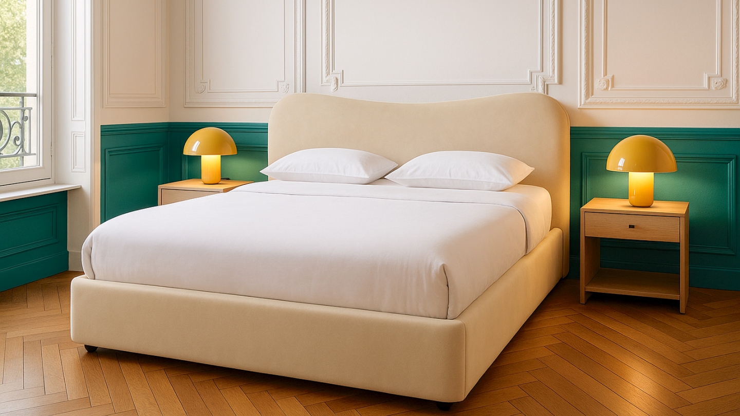 Lit coffre adulte 140x190 cm avec tête le lit matelassée en velours beige - Suzon