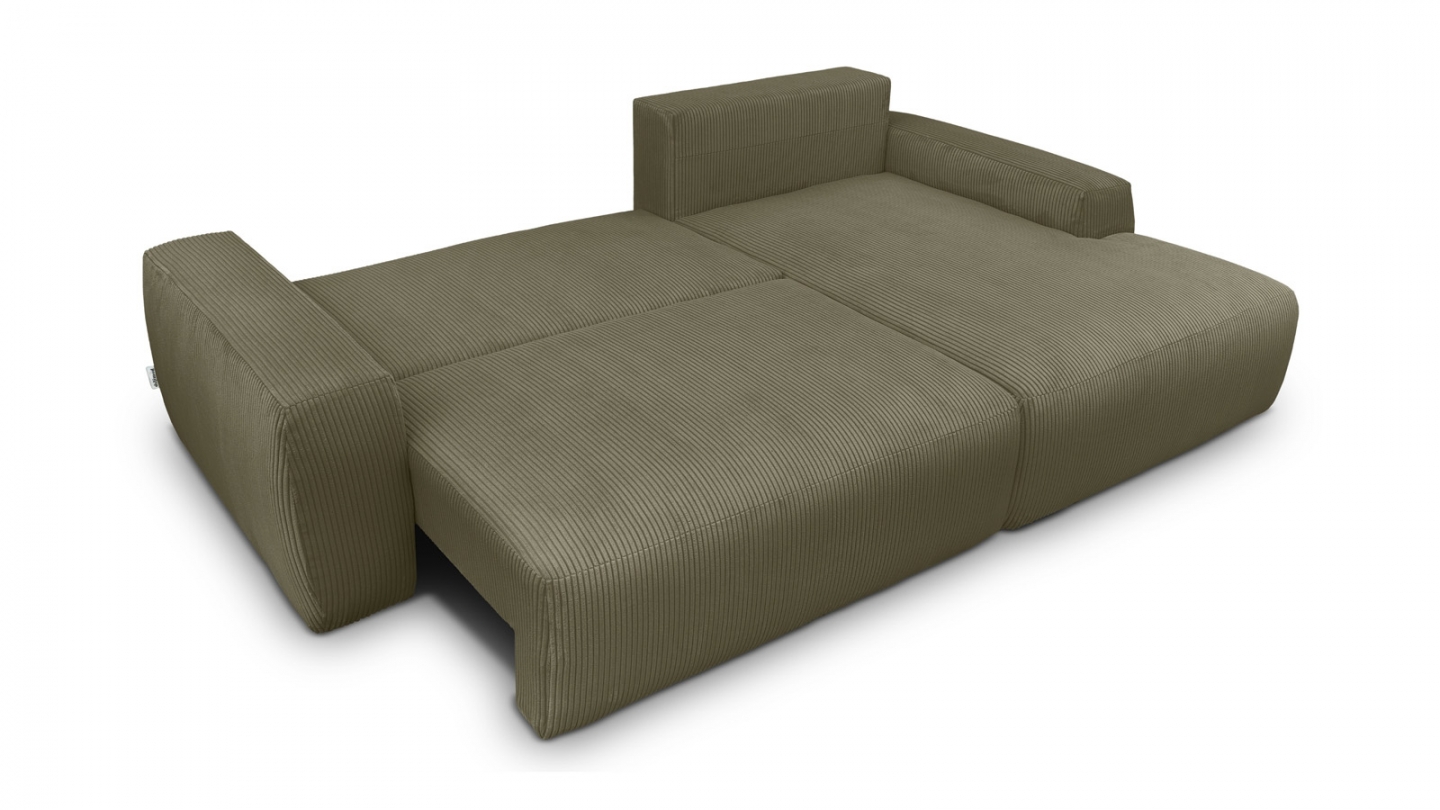 Canapé d'angle droit convertible 3 places en velours côtelé vert kaki - Sonny