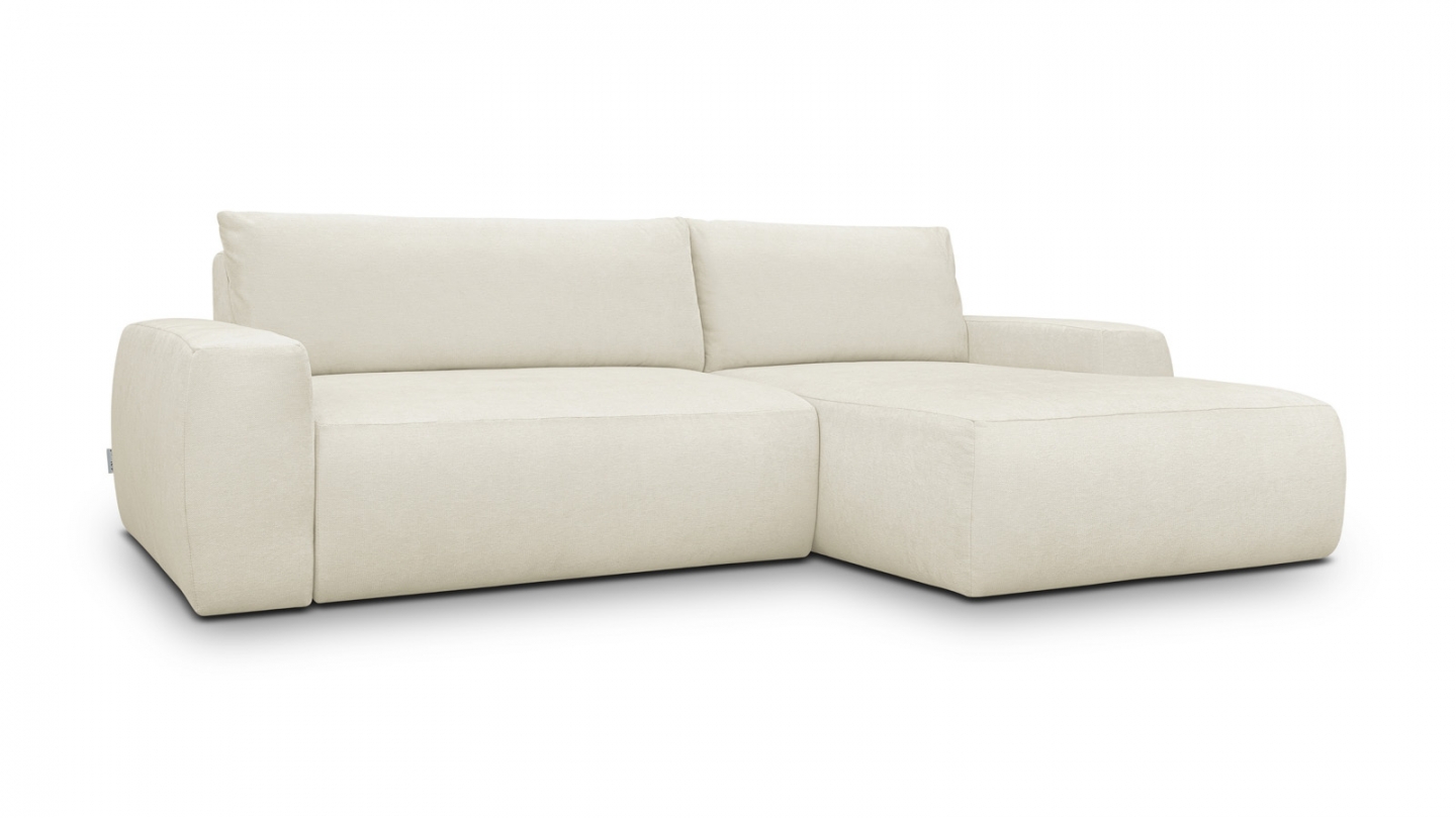 Canapé d'angle droit convertible 3 places en tissu chenille beige - Sonny