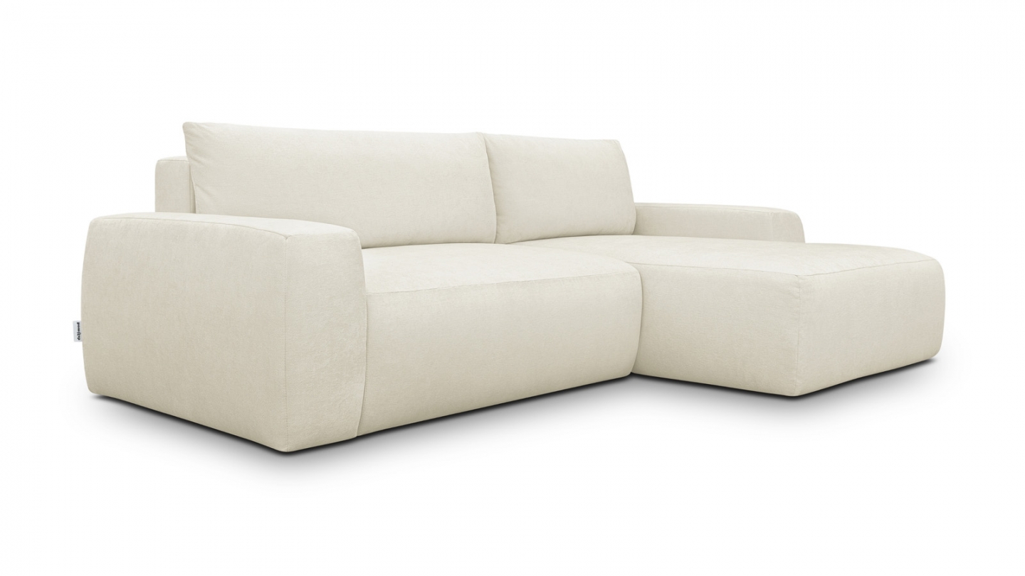 Canapé d'angle droit convertible 3 places en tissu chenille beige - Sonny