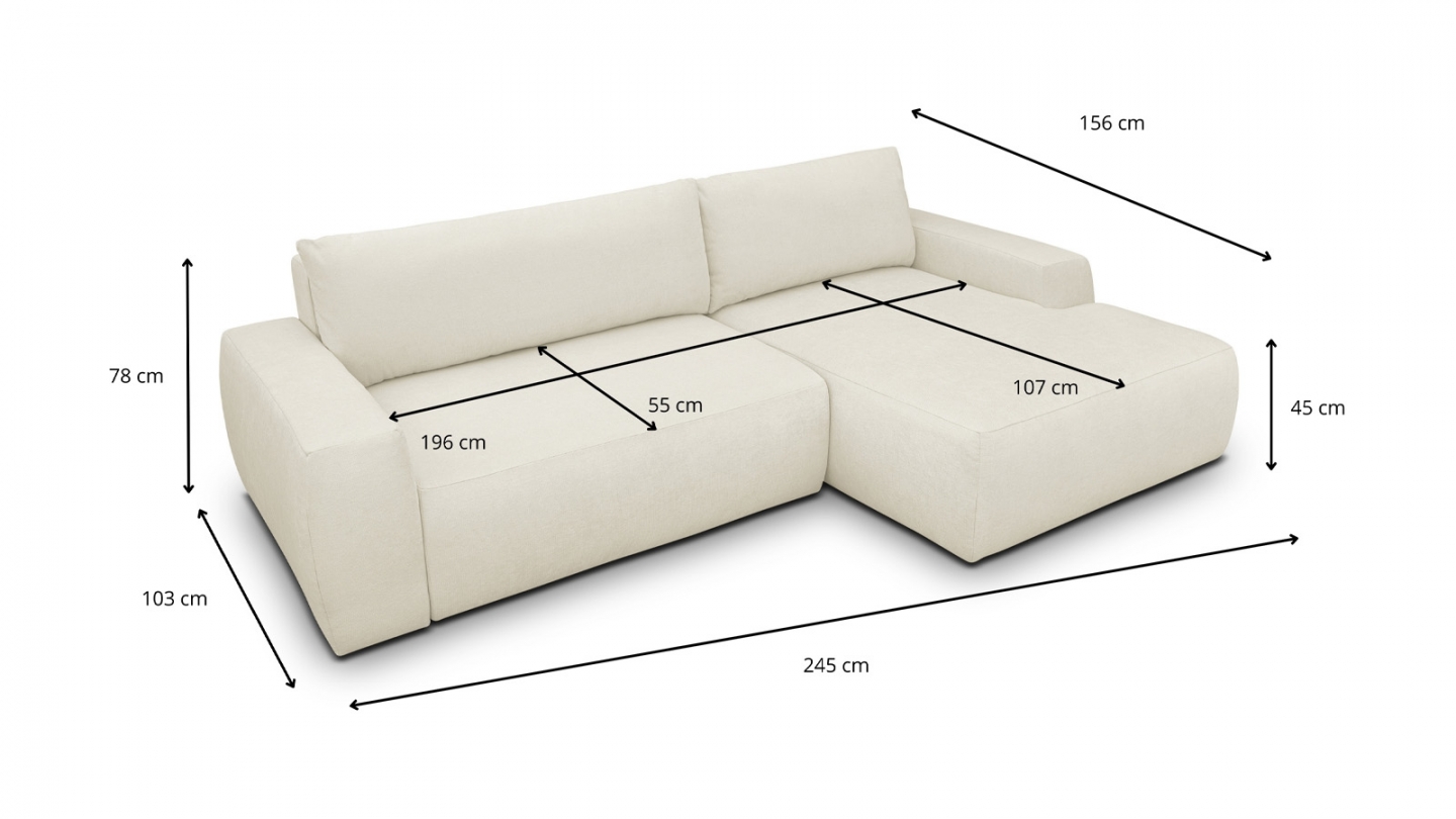 Canapé d'angle droit convertible 3 places en tissu chenille beige - Sonny