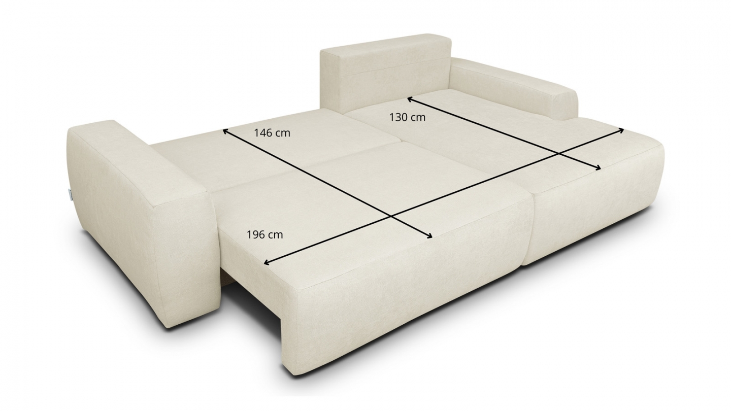 Canapé d'angle droit convertible 3 places en tissu chenille beige - Sonny