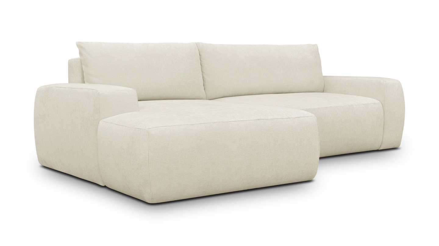 Canapé d'angle gauche convertible 3 places en tissu chenille beige - Sonny