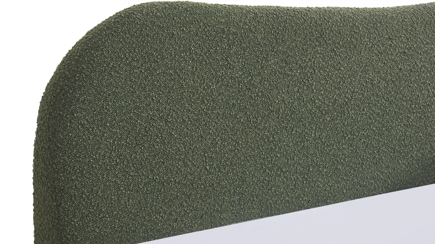 Lit coffre adulte 140x190 cm avec tête de lit matelassée en tissu bouclé vert - Suzon