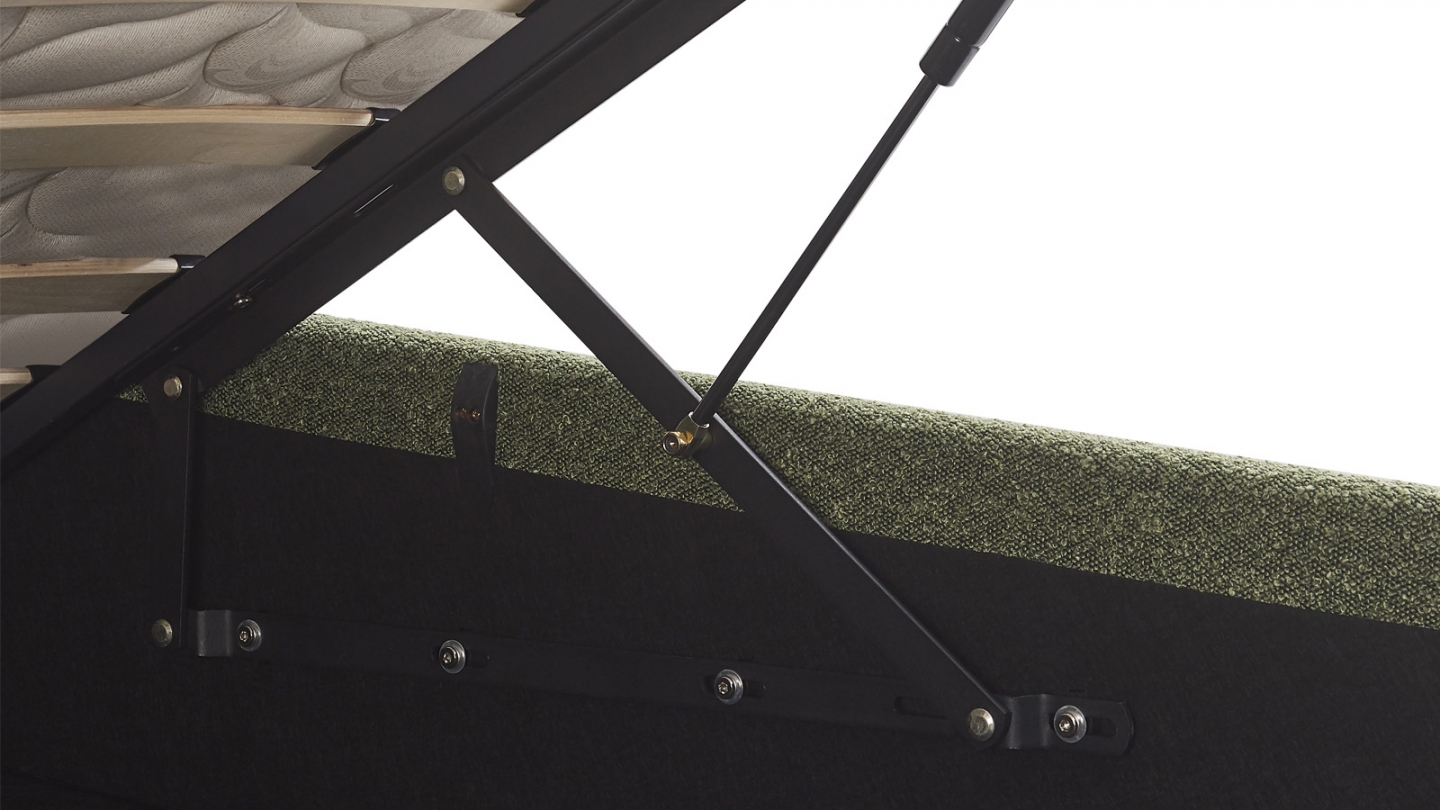 Lit coffre adulte 180x200 cm avec tête de lit matelassée en tissu bouclé vert - Suzon