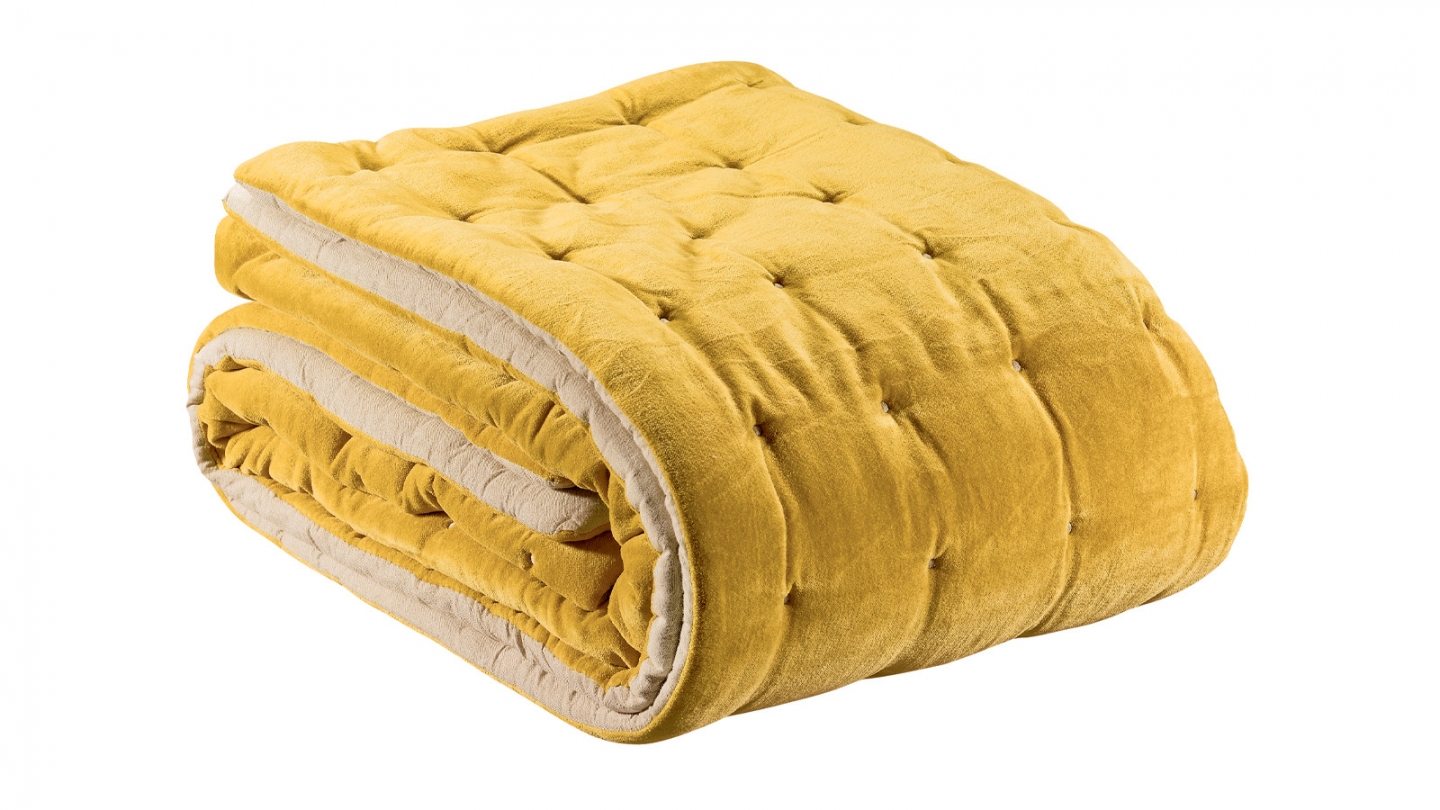 Edredon en velours uni Jaune 160 x 160 cm - Elise
