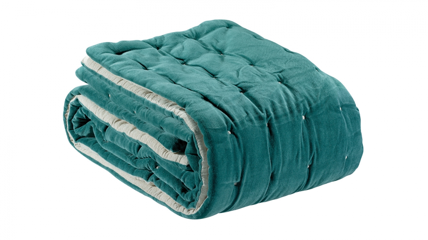 Edredon en velours uni Vert de gris 160 x 160 cm - Elise